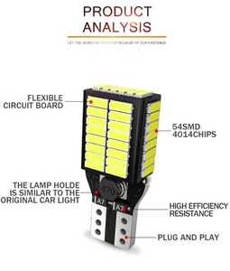 Ampoule LED 921 912 T15 W16W T16 Canbus 54SMD pour clignotant, marche arrière et feu stop de voiture, lampe automobile DC12V 12-24V - Product Image 5