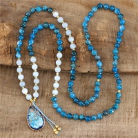 Fait à la main 108 Mala 8mm Apatite Perles Teardrop Pendentif Collier Chaîne Noeud Lariat Yoga Méditation Guérison Bijoux Cadeau En Gros