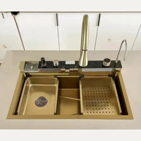 Évier de cuisine rectangulaire multifonctionnel en acier inoxydable nano doré nid d'abeille avec robinet de pluie personnalisé, modèle 2026, vente chaude