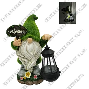 Garden Gnome Statue Funny Gnome Figurine With Solar Welcome For Patio Yard Lawn