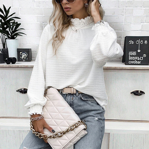 <span class=keywords><strong>Maglietta</strong></span> da donna <span class=keywords><strong>elegante</strong></span> tinta unita con collo alto con maniche a lanterna Versatile <span class=keywords><strong>maglietta</strong></span> <span class=keywords><strong>bianca</strong></span> - Product Image 2