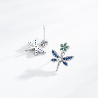 Kunden spezifische S925 Sterling Silber einfache Blume Libelle Zirkon Ohrringe European American Fashion für Jubiläum & Geschenk