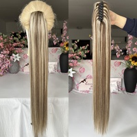 Extension de cheveux vierges humains de qualité salon, clip à cheveux à cordon, queue de cheval, cuticules alignées