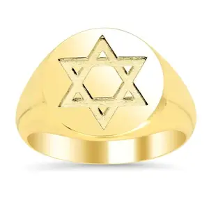 Eenvoudige Vijfhoekige Zegelring 316l Roestvrij Staal Pvd 18K Vergulde Vijfpuntige Ster David Star Ring Unisex