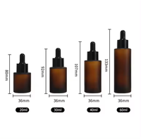 Flacon compte-gouttes en verre ambré dépoli à épaule plate 20ml 30ml 40ml 60ml avec pipette pour sérum, idéal pour emballages d'huiles essentielles et cosmétiques