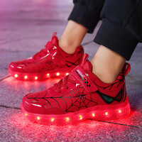Baskets d'hiver imperméables pour enfants, best-seller, avec lumières LED phosphorescentes rechargeables par USB, motif toile d'araignée, pour la course et le sport