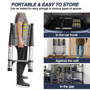 Échelle télescopique en aluminium robuste de 14,5 pieds, 2 stabilisateurs triangulaires, capacité maximale de 300 livres, matériau pour la maison, le travail en extérieur - Product Image 2