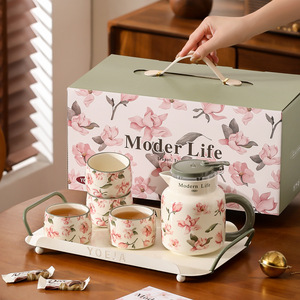 Wholesale Flower Porcelain Tea Set Afternoon Teapot and <b>Cup</b> Set Ceramic Tea <b>Kettle</b> with Filter - Product Image 4