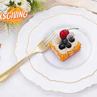 Assiettes jetables en plastique blanc doré style baroque, 60 pièces, 10,25 pouces, 30 assiettes à salade 7,5 pouces, robustes pour mariage/bébé
