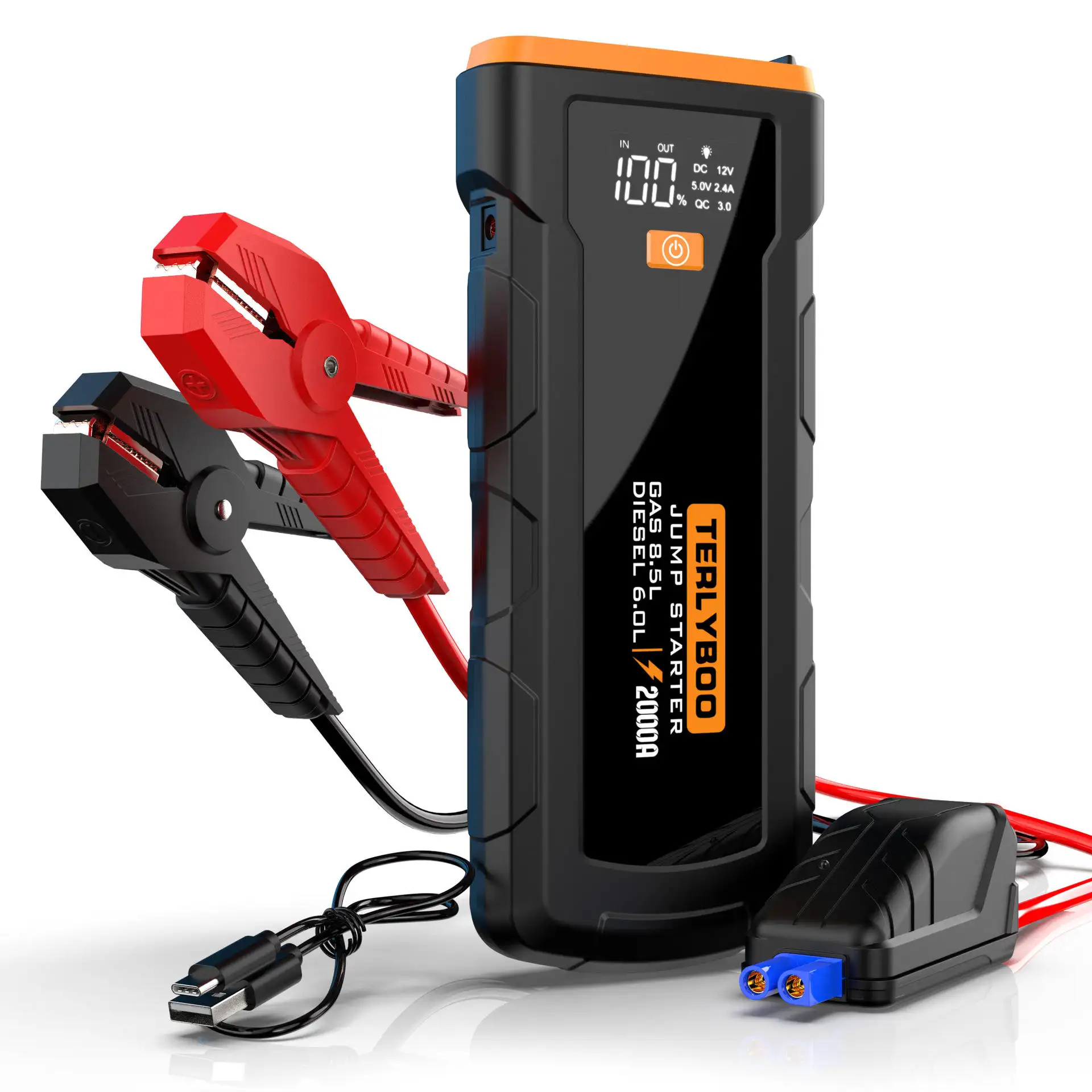 2024 produk baru pengisi daya baterai mobil Jump Pack portabel Jump Starter 12v 24v 4000a Booster dengan kompresor dan Power Bank