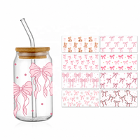Transferts UV DTF pour gobelets à bon prix, motifs nœuds roses pour verres Libbey de 16 oz, prêts à être expédiés