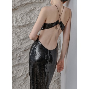 2024 haut de gamme marque de créateur fabricants de vêtements de luxe Sexy dos nu fente noir Sequin pansement Maxi robes décontractées pour les femmes - Product Image 5