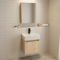 Set Kabinet Kamar Mandi Kayu Putih Krim, Rak Dinding, Wastafel dan Kabinet Kamar Mandi Gantung untuk Apartemen Modern