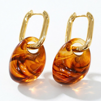 Boucles d'oreilles pendantes en résine écaille de tortue, alliage plaqué or, breloque ovale ambre, style bohème, pour usage quotidien, vente en gros, personnalisables