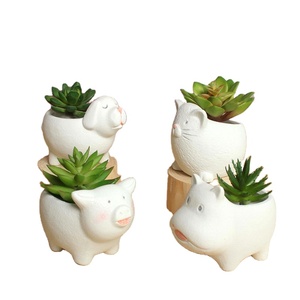 9 petits animaux en céramique chien chat cochon lapin oiseau Gost plante Pot de fleur en pot conteneur Mini jardinière - Product Image 1