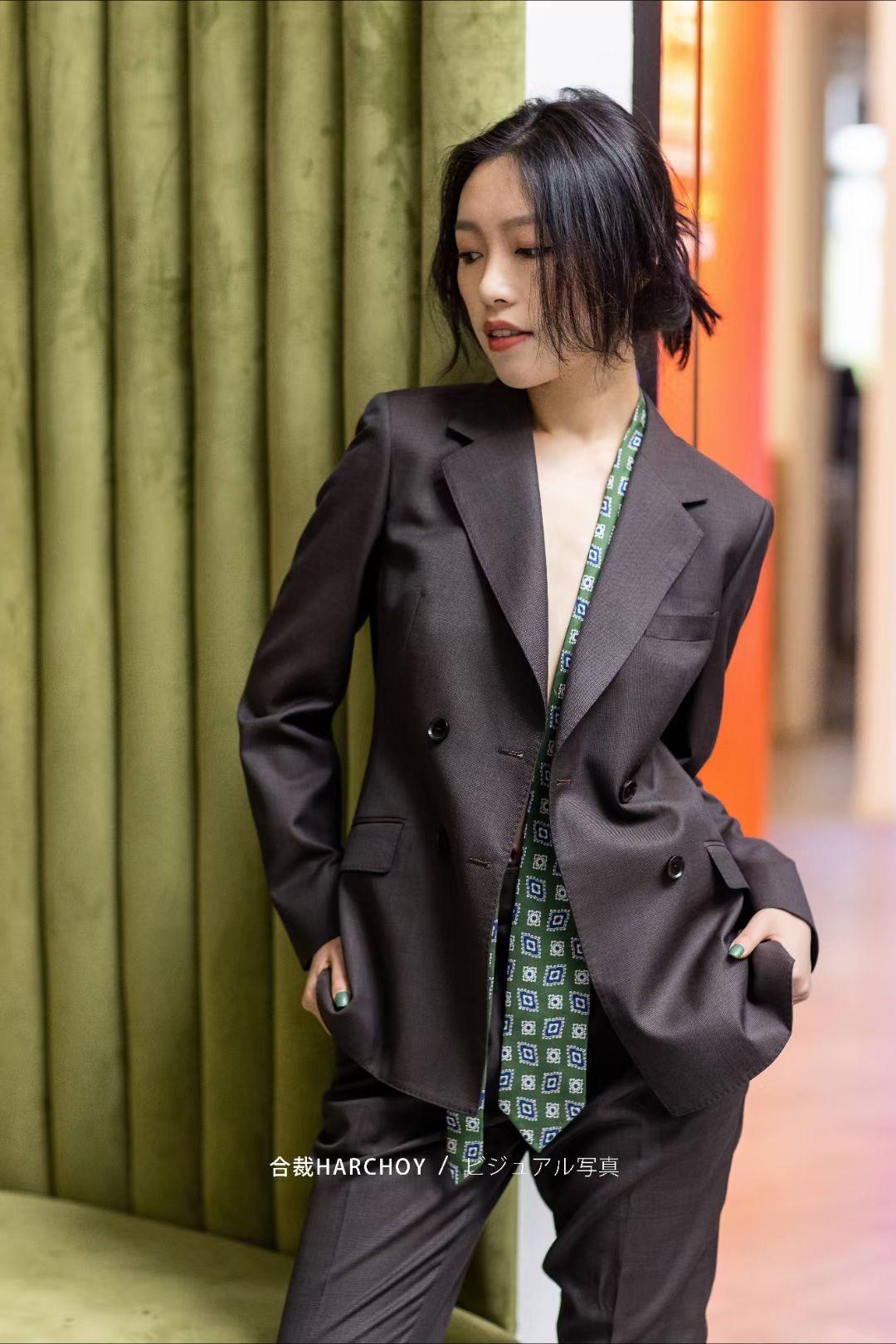 Ensemble pantalon blazer en satin mélangé vert diamant pour femme