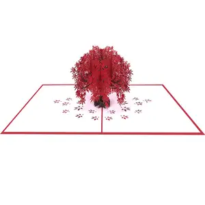 Winpsheng Custom Origami Maple Tree การ์ดอวยพรฤดูใบไม้ร่วงออกแบบ3d Pop Up Season การ์ดอวยพร