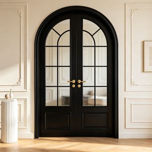 Portes <span class=keywords><strong>d</strong></span>'<span class=keywords><strong>entrée</strong></span> extérieures coulissantes en aluminium noir de style rétro français avec double vitrage et isolation phonique - Product Image 1