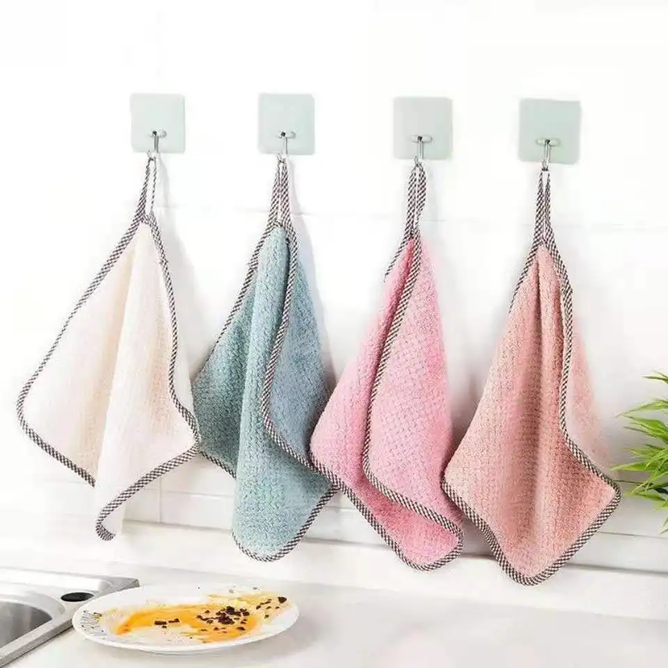 Kitchen coral velvet cloth absorbs water and washes dishes  lazy person printed cloth