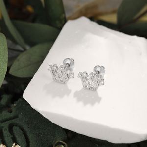 Dylam New Design Hypoallergenic Nickel Free 925 Sterling <b>Silver</b> Kid Children 5A CZ Cubic Zirconia Hallow Out <b>Crown</b> Stud Earrings - Product Image 5