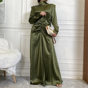 Thick Satin Fashion <b>Abaya</b> Dress with Advanced Pleated Waist and Slim Sleeve for Muslim Women 6664# - Product Image 2