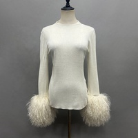 Jancoco hiver couleur personnalisée O cou pull tricoté chandails en laine véritable femmes avec de vrais poignets en fourrure de Mongolie
