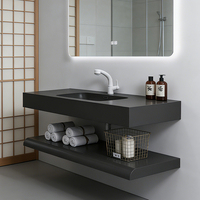 Lavabo double en pierre de quartz pour salle de bain, idéal pour la maison, l'hôtel, la villa, l'appartement – Meuble sous-vasque gain de place