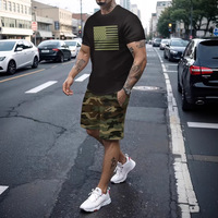 Conjunto de Camiseta y Pantalones Cortos de Poliéster con Estampado Digital 3D de Camuflaje para Hombre, Estilo Urbano de Verano