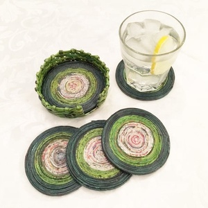 Posavasos Redondos Bohemios Hechos a Mano con Patrón Geométrico, Reutilizables, Decoración para el Hogar, Verde Multicolor - Product Image 1
