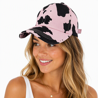 Groothandel op maat gemaakte 3D snapback cap koeienprint roze zwart reliëf geborduurde pet heren dames verstelbare platte klep streetwear lage minimale bestelhoeveelheid