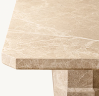 Table à manger rectangulaire en marbre travertin, bords biseautés, veinage naturel, artisanat méticuleux, design unique, mobilier de salle à manger