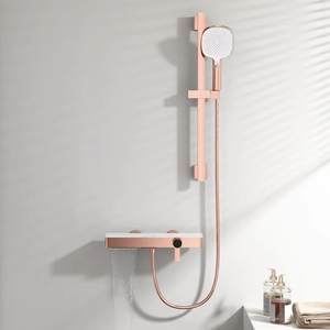 <strong>Simple</strong> Design Double-Function Brass <strong>Shower</strong> Set with Hot and Cold Waterfall Faucet Brushed Gold Rose for Hotels - Product Image 4