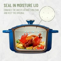 Panci Oven Belanda E-TOP Fashion Luxury berbahan besi cor enamel biru dengan tutup, enamel bulat, pegangan ganda, ukuran sedang 6 quart