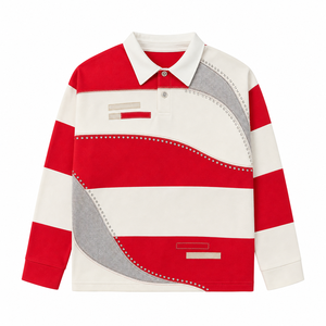 Polo de Rugby de Manga Larga 100% Algodón con Logotipo Personalizado, Corte Cuadrado, Tejido a Rayas, Bordado con Pedrería, Marca Privada para Hombre - Product Image 1