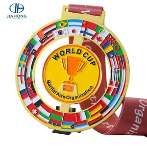 Customized Personalized Medals 3d Hollow out Gold Soft Enamel Logo National Flag Souvenir Medals with Ribbon