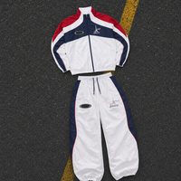 Fabricant sur mesure – Survêtement coupe-vent unisexe style vintage français, streetwear d'automne, color block rouge, blanc et bleu