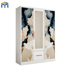 <span class=keywords><strong>Armoire</strong></span> coulissante en acier robuste, étanche et antirouille, à <span class=keywords><strong>3</strong></span> <span class=keywords><strong>portes</strong></span>, avec <span class=keywords><strong>miroir</strong></span> et tiroir, pour rangement domestique et chambre à coucher - Product Image 2