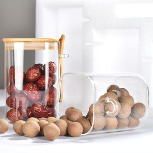 Samlife Unique 16 oz Wide Mouth Square Glass Storage Jars with bamboo lids