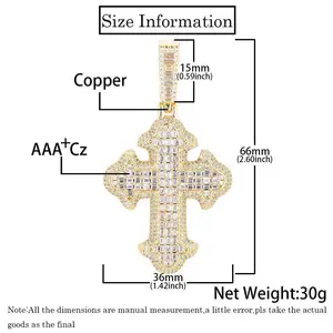 Pingente de prata com cruz VVS Moissanite diamante joia hip hop para desenho de moda