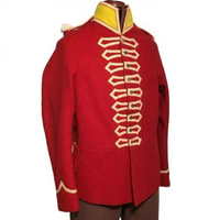 Veste d'été en coton rouge de haute qualité, style hussard, unisexe, col montant, manches longues, fermeture personnalisée, détail brodé