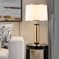 Lampu Meja Modern untuk Ruang Tamu Hotel, Logam Hitam dengan Kain, Lampu Meja LED Mewah untuk Kamar Tidur