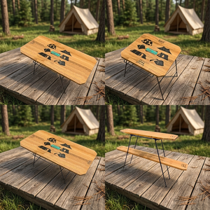 Wooden Picnic Barbecue Foldable Portable <b>Table</b> for Outdoor Camping - Product Image 1