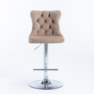 A&A Furniture Swivel Velvet Barstools <b>Adjustable</b> Height 25-33 Inch Modern Upholstered Chrome Base <b>Bar</b> <b>Stools</b> - Product Image 2