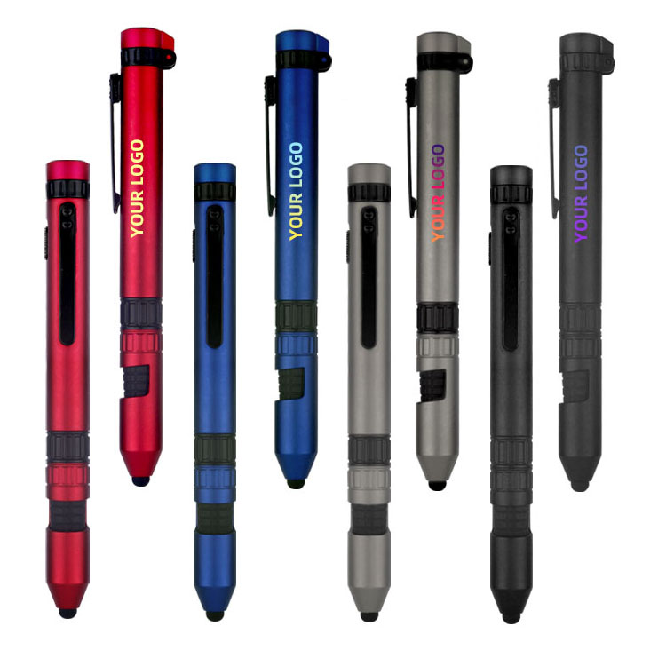 High Quality 6 in 1 Multi Function Ballpoint Pen Mobile Phone Touch Screen Ball Pen with Logo Compass LED Light Plastic Ball Pen