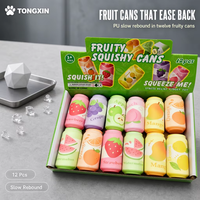 TONGXIN Vente en gros de canettes squishy fruitées en PU à rebond lent, 12 pièces, fraise, mangue, citron, jouets squishy en vrac avec logo personnalisé pour enfants