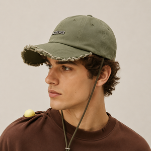 <span class=keywords><strong>Casquette</strong></span> de baseball décontractée en sergé de coton pour adulte, avec logo métallique personnalisé, effet vieilli, bords brossés à la main, style vintage, de haute qualité, avec cordon - Product Image 3