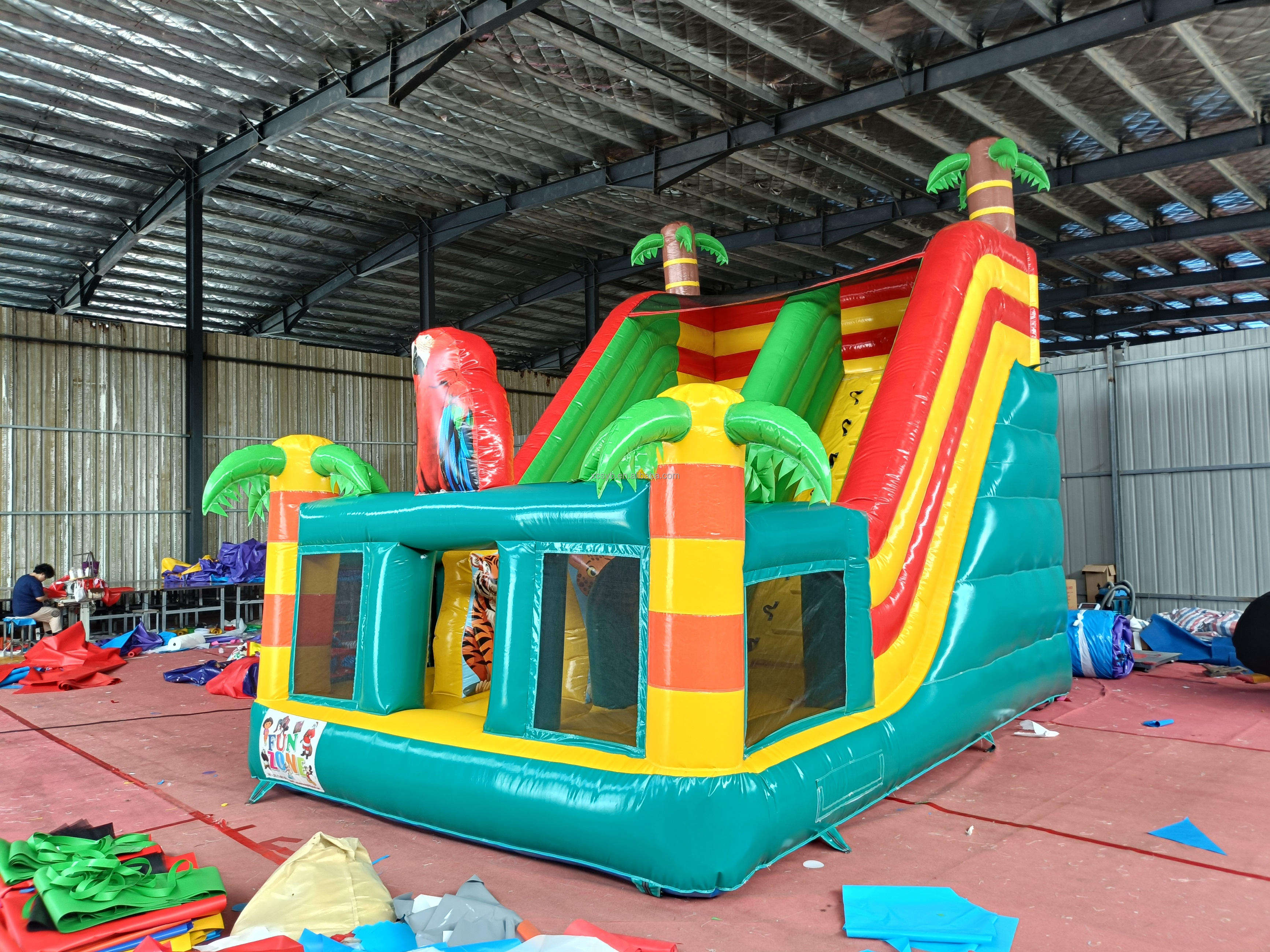 Green 4x6m inflatable castle with slide