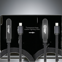 Kabel USB-C 240W 5A Pengisian Cepat dengan Logo LED Bercahaya, Panjang 1.5m, Dapat Disesuaikan, Ukiran Laser Multi-Warna, untuk Mobil dan iOS