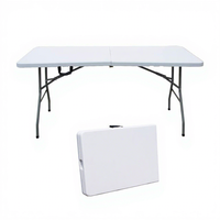 Table pliante de jardin en HDPE de 6 pieds, blanche, portable, rectangulaire, demi-plastique, pour pique-nique en plein air, fabricant de tables pliantes