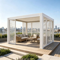 Pergola bioclimatique en alliage d'aluminium avec toit à lames orientables, imperméable, écologique, pour balcon, jardin, sur mesure, utilisable en toutes conditions météorologiques, avec éclairage LED